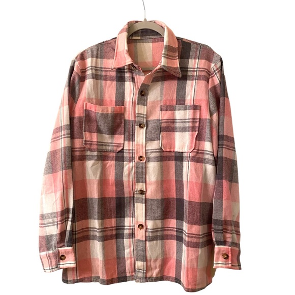 NWOT Pink, Grey & White The Ultimate Chic Plaid Button Up Flannel Large - Picture 7 of 8